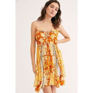 Intimitely Free People Endless Summer Storm Floral Print Orange Mini‎ Dress M